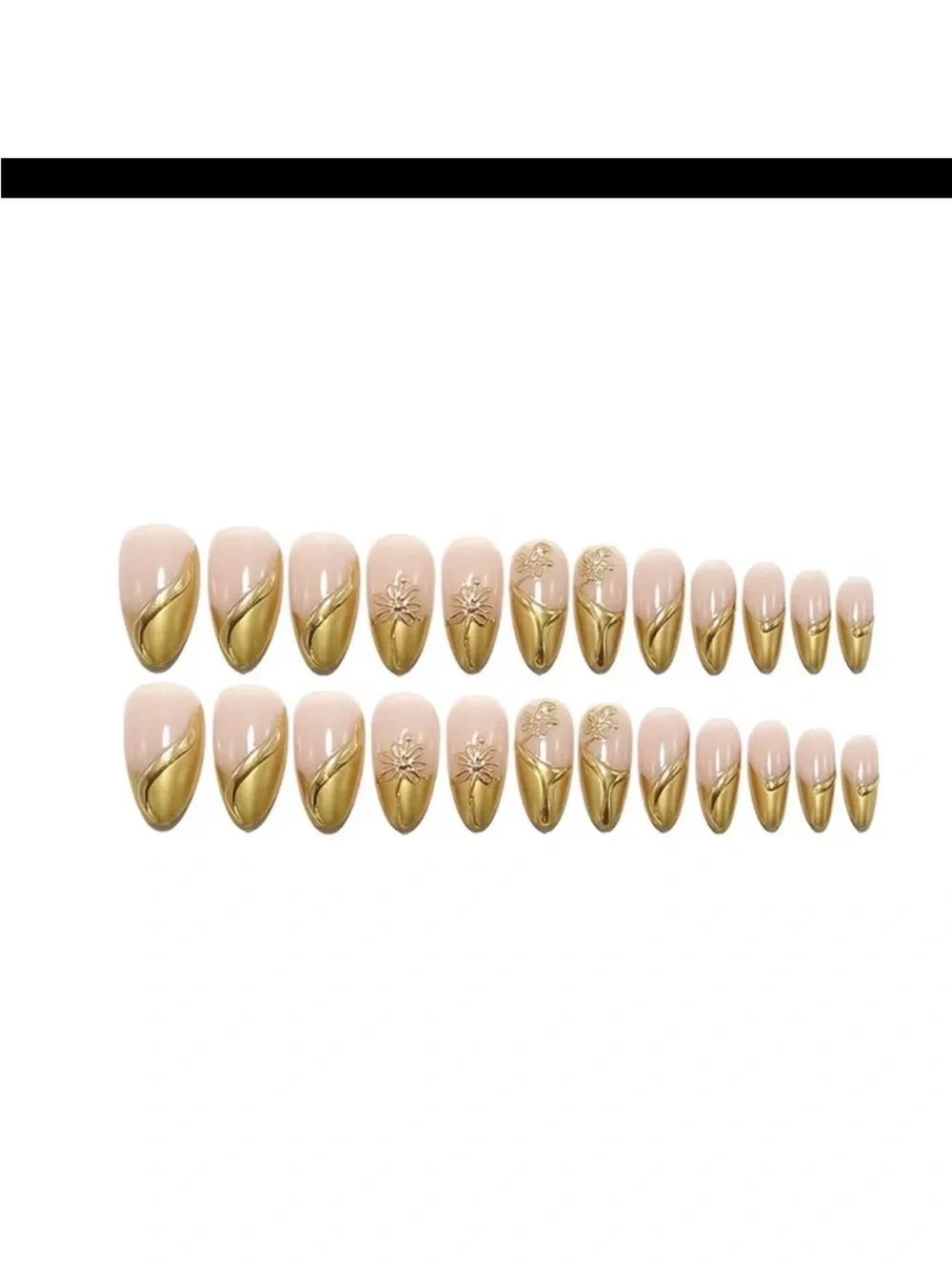 Gold Metallic Stiletto Press-On Nails with Floral Accents -new in box - Picture 4 of 6